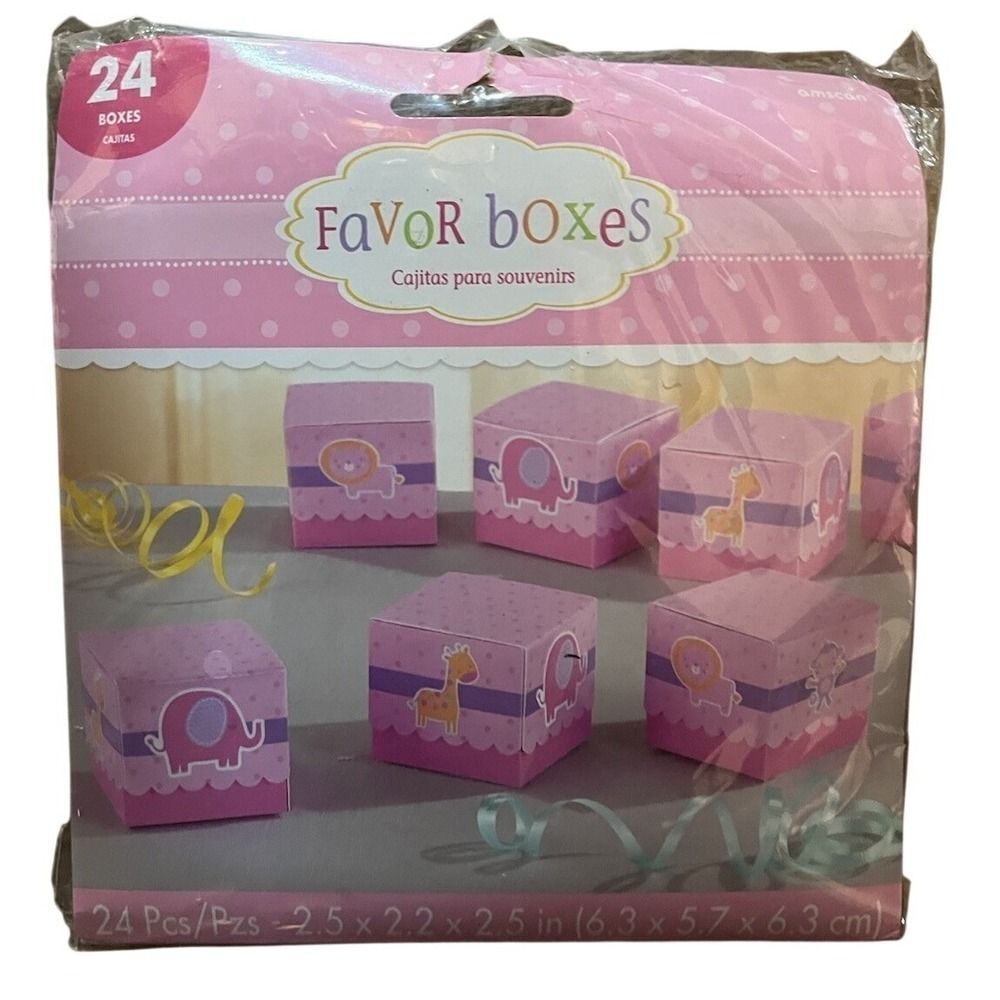 Amscan Pink Polka Dot Favor Boxes 24ct Baby Shower Gender Reveal Boîtes Cadeaux